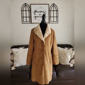 Vintage Y2K Retro Columbia Faux Leather 3 Button Embroidered Trench Coat Size M